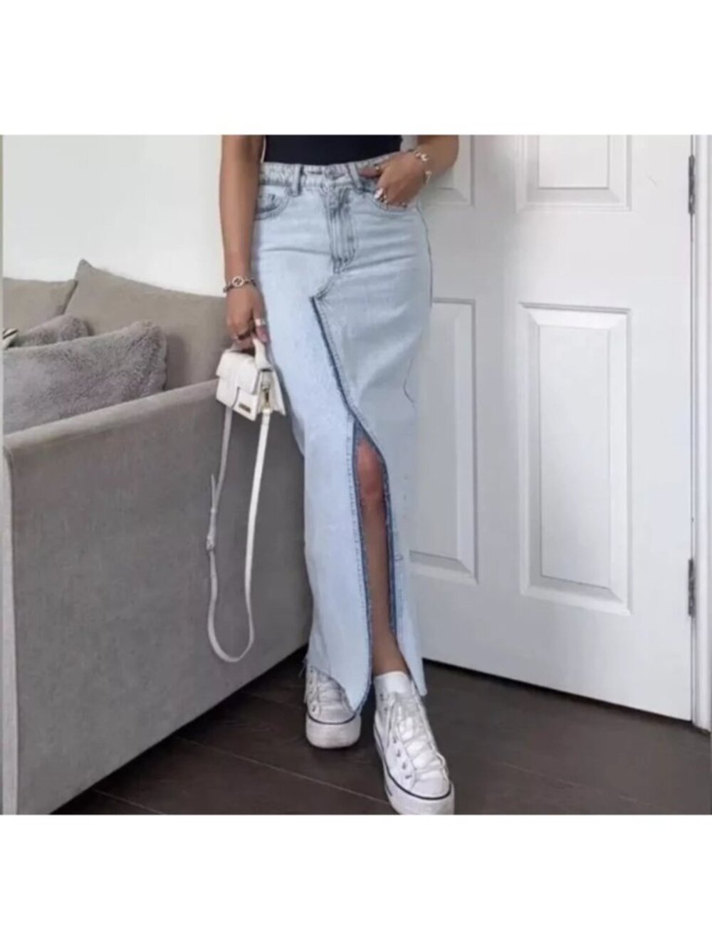 ZARA WOMENS SMALL Long DENIM MAXI SKIRT